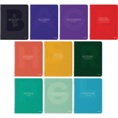Тетради предметные, КОМПЛЕКТ 10 ПРЕДМЕТОВ, "COLOR", 48 листов, матовая ламинация, лак, BRAUBERG, 404029 - Тетради предметные