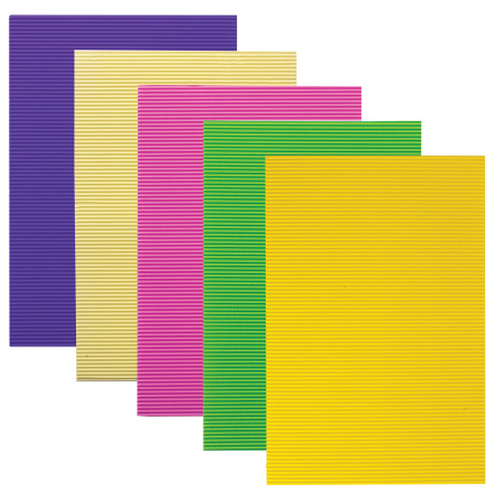 Картон цветной А4 ГОФРИРОВАННЫЙ, 5 листов, 5 цветов, 250 г/м2, ОСТРОВ СОКРОВИЩ, 129295 - Цветной и белый картон