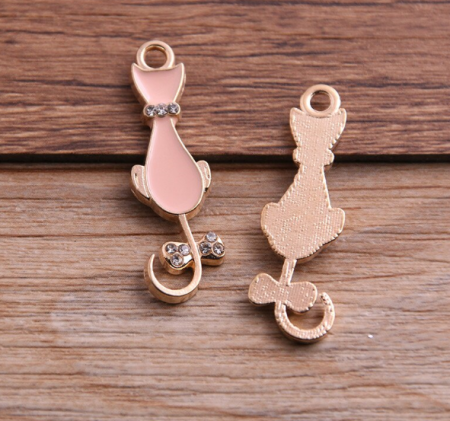 Металлическая подвеска с эмалью "Кошечка", размер 37*11 мм, 5 шт