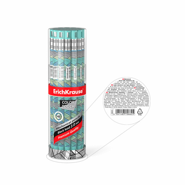 Карандаш механический цанговый 2 мм, ERICH KRAUSE ColorTouch, "Emerald wave", корпус ассорти, 50835 - Карандаши механические