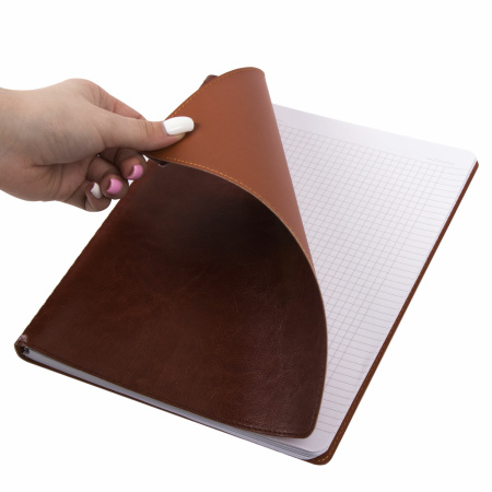 Тетрадь БОЛЬШОЙ ФОРМАТ (200x252 мм) В5, BRAUBERG "Office PRO", под кожу, гребень, клетка, 80 л., коричневый, 111047 - Бизнес-блокноты и бизнес-тетради
