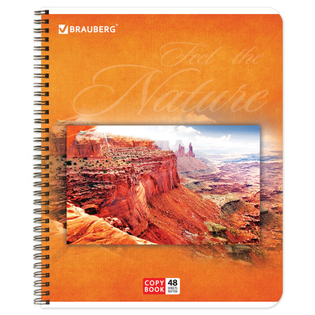 Тетрадь А5, 48 л., BRAUBERG, гребень, клетка, обложка картон, ПРИРОДА, 401874 - Тетради 40-48 листов