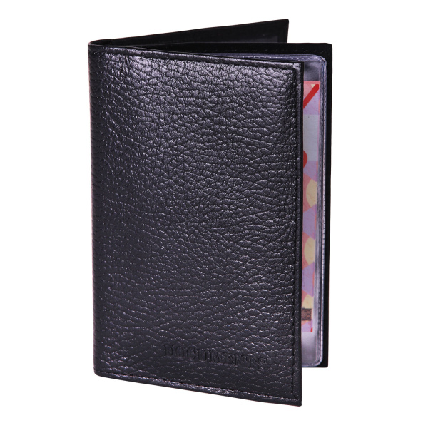 Обложка для автодокументов и паспорта натуральная кожа флоттер, "DOCUMENTS", черная, BRAUBERG 238193 - Обложки для автодокументов и бумажники водителя