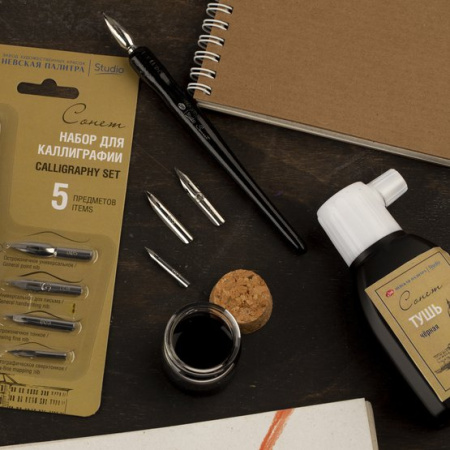 Набор для каллиграфии "Сонет", деревянная ручка-держатель, 4 пера, блистер - Каллиграфия
