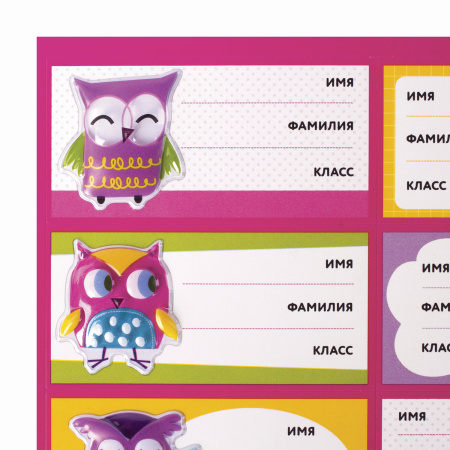 Наклейки для маркировки школьных принадлежностей "Совы", 12 штук, 14х21 см, ЮНЛАНДИЯ, 662710 - Наклейки