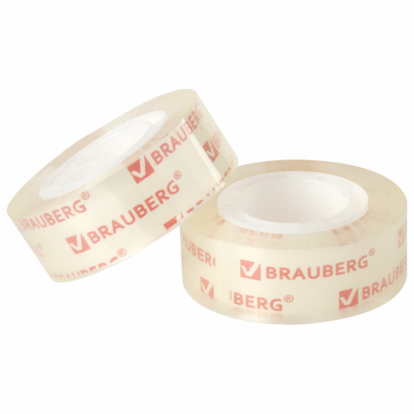 Клейкие ленты 19 мм х 33 м КРИСТАЛЬНЫЕ, BRAUBERG, КОМПЛЕКТ 2 шт., европодвес, 227261 - Клейкие ленты канцелярские