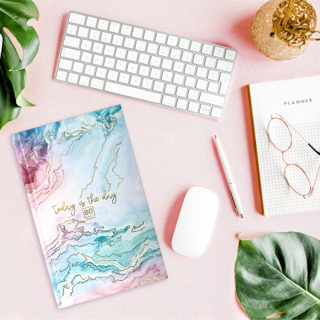 Блокнот А5 (134х206 мм), 80 л., твёрдый, клетка, фольга, STAFF, "Мрамор", 114428 - Блокноты в книжном переплете