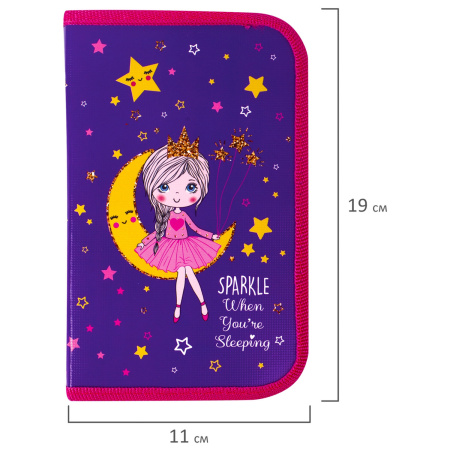 Пенал ПИФАГОР, 1 отделение, ламинированный картон, 19х11 см, "MOON PRINCESS", 229149 - Пеналы каркасные