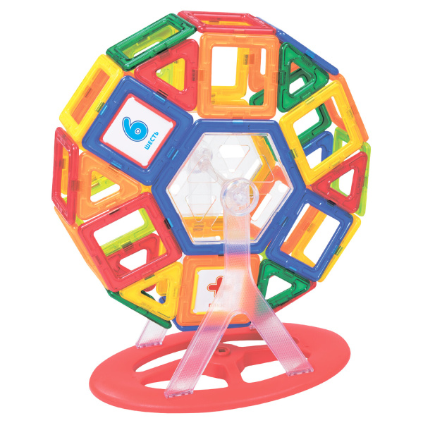 Магнитный конструктор MEGA MAGNETIC BLOCKS-79, с колесной базой и каруселью, BRAUBERG KIDS, 663848 - Магнитный конструктор