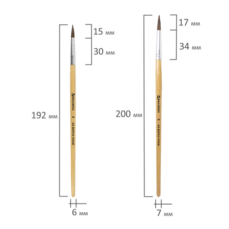 Кисти BRAUBERG, набор 5 шт. (пони, круглые № 1, 2, 3, 4, 5), блистер, 200222 - Кисти для рисования