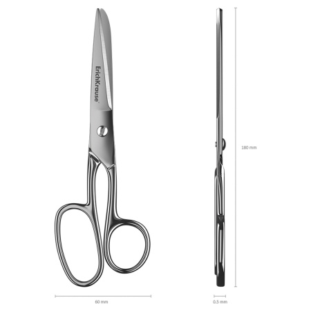 Ножницы ERICH KRAUSE "Ferro", 180 мм, серебристые, в картонной упаковке с европодвесом, 14852 - Ножницы универсальные