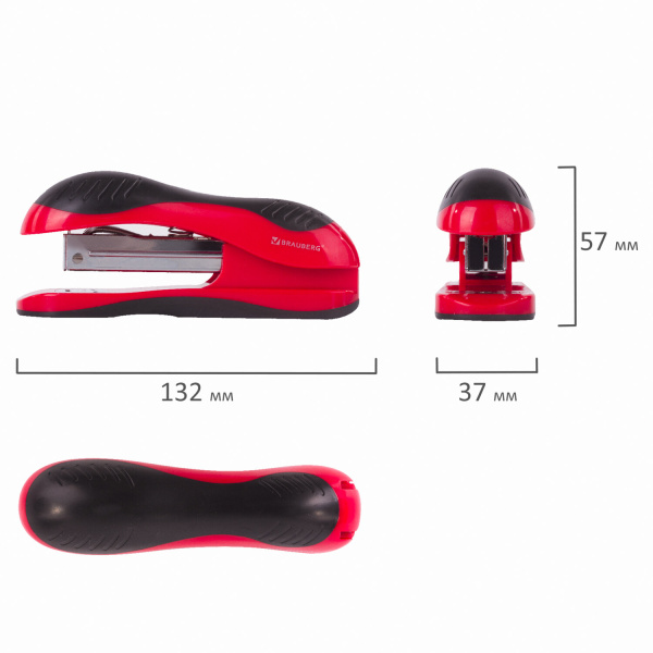 Степлер №24/6, 26/6 BRAUBERG "JET", до 25 листов, эргономичный, красно-черный, 229688 - Степлеры настольные