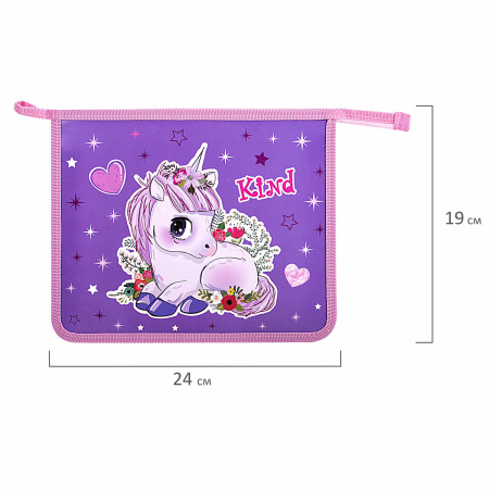Папка для тетрадей ПИФАГОР А5, 1 отделение, пластик, на молнии, "Happy Unicorn", 271495 - Папки для тетрадей и уроков труда