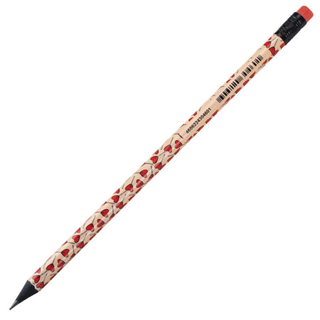 Карандаш чернографитный BRAUBERG "HEARTS", 1 шт., HB, с ластиком, корпус ассорти, 181762 - Карандаши чернографитные
