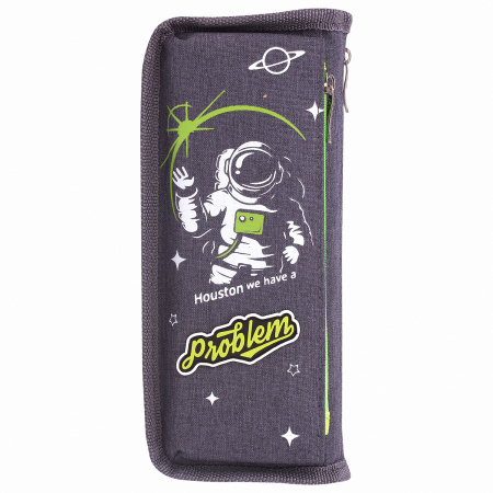 Пенал ЮНЛАНДИЯ, 2 отделения, полиэстер, "Cosmonaut", серый, 21х6х9 см, 270275 - Пеналы мягкие