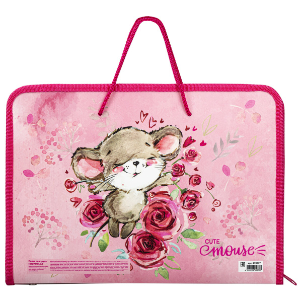 Папка для труда на молнии с ручками ПИФАГОР А4, 1 отделение, пластик, органайзер, "Mouse", 270877 - Папки для тетрадей и уроков труда