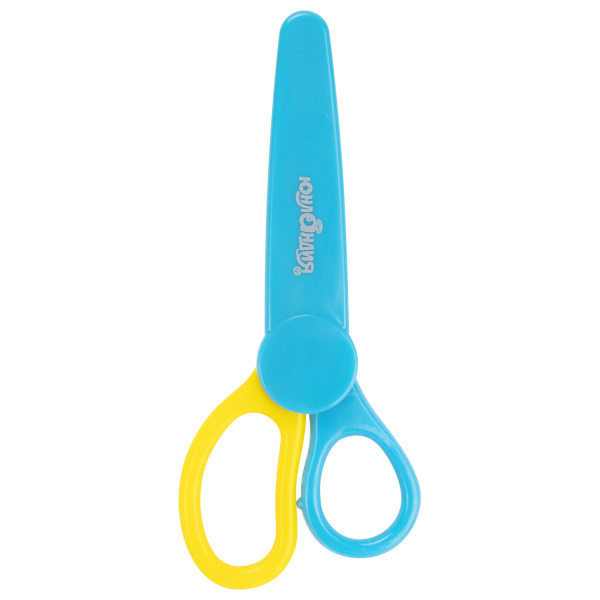 Ножницы ЮНЛАНДИЯ, 135 мм, с футляром для лезвий, желто-голубые, блистер, 237110 - Ножницы детские