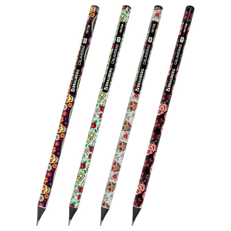 Карандаш чернографитный BRAUBERG "CALAVERAS", 1 шт., HB, корпус ассорти, 181758 - Карандаши чернографитные