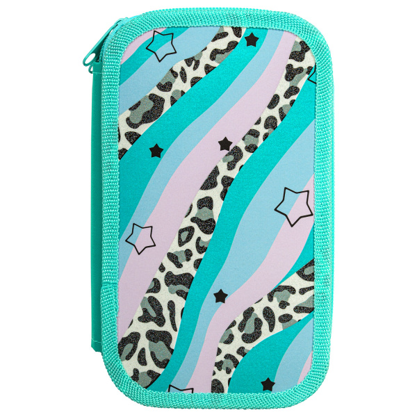 Пенал ЮНЛАНДИЯ, 2 отделения, ламинированный картон, блестки, 19х11 см, "Trendsetter", 271537 - Пеналы каркасные