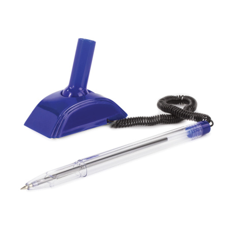 Ручка шариковая настольная ОФИСМАГ "Стенд-Пен2", СИНЯЯ, пружинка, корпус синий, линия письма 0,5 мм, 142165 - Ручки шариковые на подставке