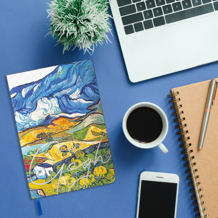 Блокнот А5 (143x210 мм), BRAUBERG VISTA "Van Gogh", под кожу, гибкий, срез фольга, 80 л., 112059 - Бизнес-блокноты и бизнес-тетради