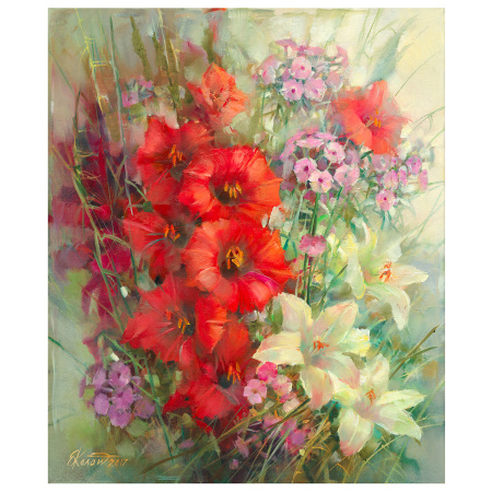 Картина стразами (алмазная мозаика) 40х50 см, ОСТРОВ СОКРОВИЩ "Цветочная симфония августа", без подрамника, 662589 - Алмазная вышивка