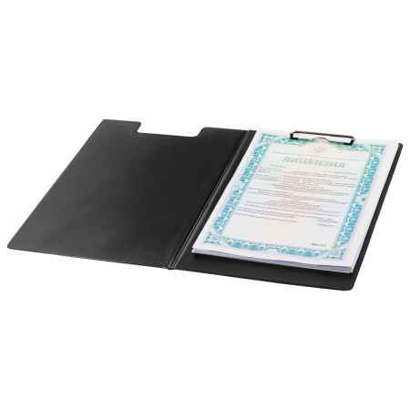 Папка-планшет STAFF, А4 (318х228 мм), с прижимом и крышкой, картон/ПВХ, ЧЕРНАЯ, 229557 - Планшеты и клипборды