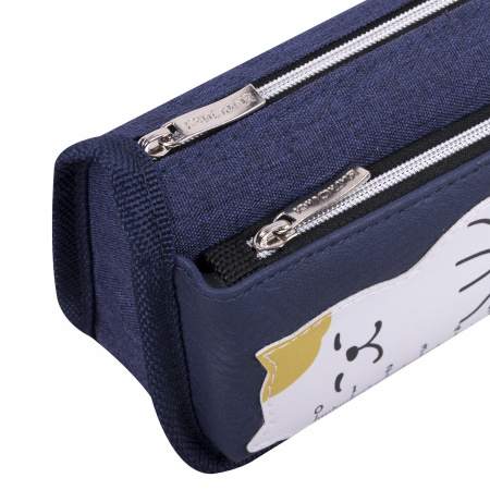 Пенал мягкий ЮНЛАНДИЯ, 2 отделения, полиэстер, "Cats rule", синий, 21х9х6 см, 271576 - Пеналы мягкие