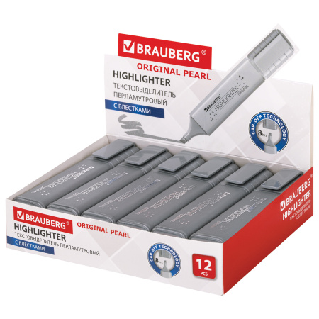 Текстовыделитель перламутровый СЕРЕБРЯНЫЙ BRAUBERG ORIGINAL PEARL, линия письма 1-5 мм, 152428 - Текстовыделители
