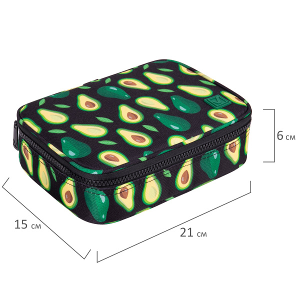 Пенал-косметичка BRAUBERG БОЛЬШОЙ, 1 отделение, 1 откидная планка, ткань, 21x15x6 см, "Avocado", 270706 - Пеналы мягкие