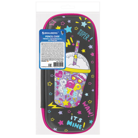 Пенал BRAUBERG, 1 отделение, 1 откидная планка, EVA, 22х10х5 см, "Pop style", 271552 - Пеналы каркасные