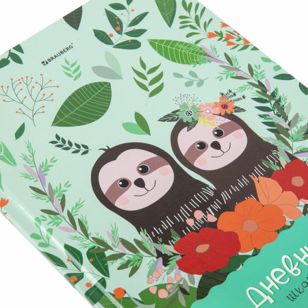 Дневник 1-4 класс 48 л., твердый, BRAUBERG, глянцевая ламинация, с подсказом, "Ленивцы", 106361 - Дневники для младших классов