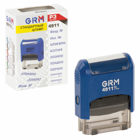 Штамп стандартный "КОПИЯ ВЕРНА", оттиск 38х14 мм синий, GRM 4911 Р3, 110491140 - Штампы стандартных слов