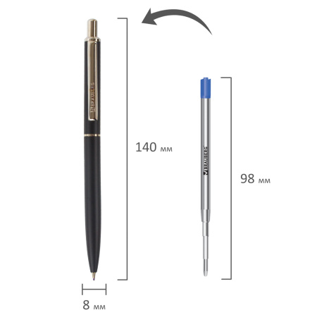 Ручка подарочная шариковая BRAUBERG "Larghetto", СИНЯЯ, корпус черный с хромированными деталями, линия письма 0,5 мм, 143476 - Ручки бизнес-класса