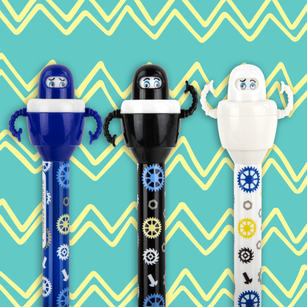 Ручка фигурная шариковая ЮНЛАНДИЯ "Робот", корпус ассорти, СИНЯЯ, пишущий узел 0,7 мм, 143790 - Ручки фигурные