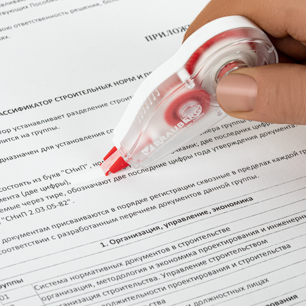 Корректирующая лента BRAUBERG, 5 мм х 6 м, корпус красный, механизм перемотки, блистер, 226809 - Корректирующие ленты