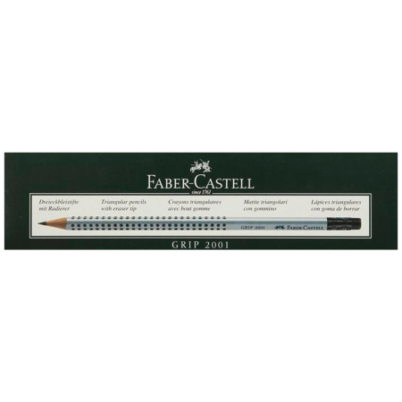 Карандаш чернографитный FABER-CASTELL, 1 шт., "Grip 2001", HB, трехгранный, с ластиком, 117200 - Карандаши чернографитные