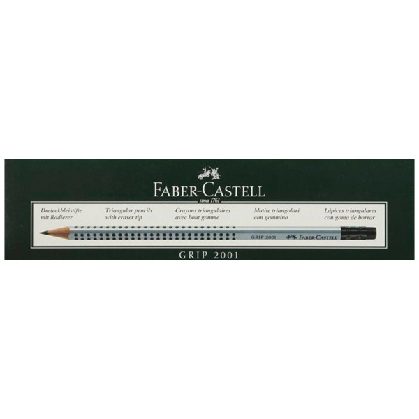 Карандаш чернографитный FABER-CASTELL, 1 шт., "Grip 2001", HB, трехгранный, с ластиком, 117200 - Карандаши чернографитные