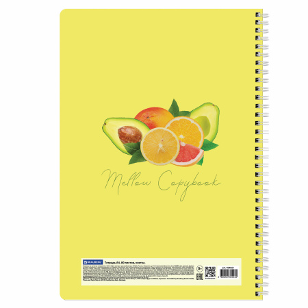 Тетрадь А4, 80 л., BRAUBERG, гребень, клетка, обложка картон, "Фрукты", 404051 - Тетради формата А4