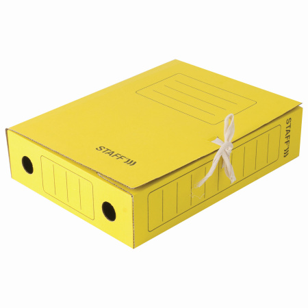 Папка архивная с завязками А4 (325х250 мм), 75 мм, до 700 листов, микрогофрокартон, ЖЕЛТАЯ, STAFF, 128873 - Накопители документов