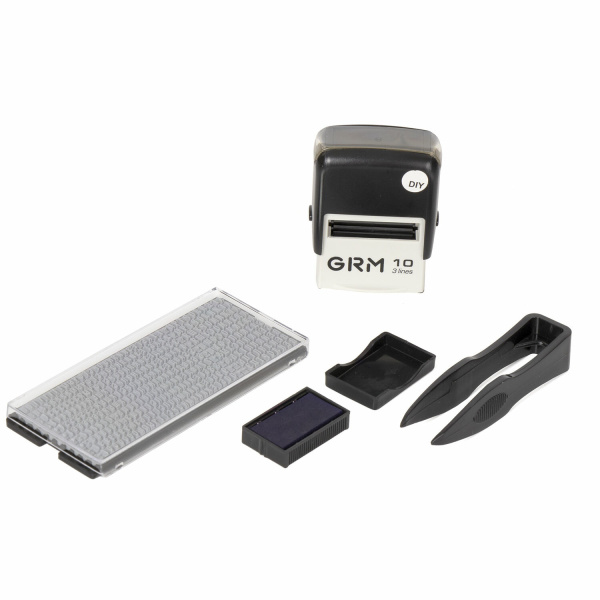 Штамп самонаборный (мини) 3-строчный, оттиск 26х12 мм, синий, GRM 10 DIY, КАССА В КОМПЛЕКТЕ, 116000000 - Штампы прямоугольные самонаборные