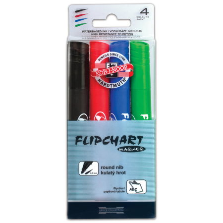 Маркеры для бумажного флипчарта KOH-I-NOOR, НАБОР 4 ЦВЕТА, НЕПРОПИТЫВАЮЩИЕ, 2,5 мм, 771405JD03PKRU - Маркеры для флипчартов