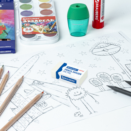 Ластик BRAUBERG "Original", 38х20х10 мм, белый, прямоугольный, картонный держатель, 228073 - Ластики классические