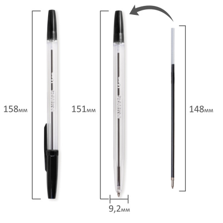 Ручка шариковая BRAUBERG "Line", ЧЕРНАЯ, корпус прозрачный, узел 1 мм, линия письма 0,5 мм, 141098 - Ручки шариковые неавтоматические