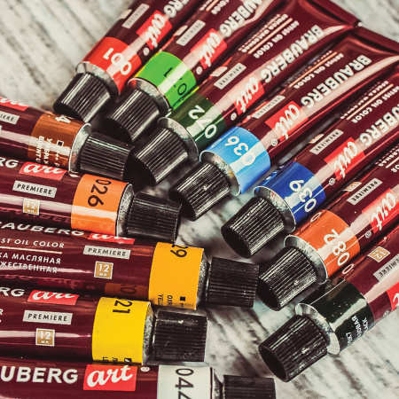 Краски масляные художественные BRAUBERG ART PREMIERE, 12 цв. по 12 мл, в тубах, 191455 - Масляные краски художественные в наборах
