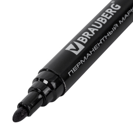 Маркер перманентный BRAUBERG "Classic", ЧЕРНЫЙ, круглый наконечник, 3 мм, с клипом, 150300 - Маркеры перманентные