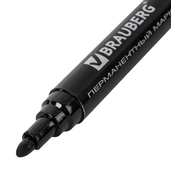 Маркер перманентный BRAUBERG "Classic", ЧЕРНЫЙ, круглый наконечник, 3 мм, с клипом, 150300 - Маркеры перманентные