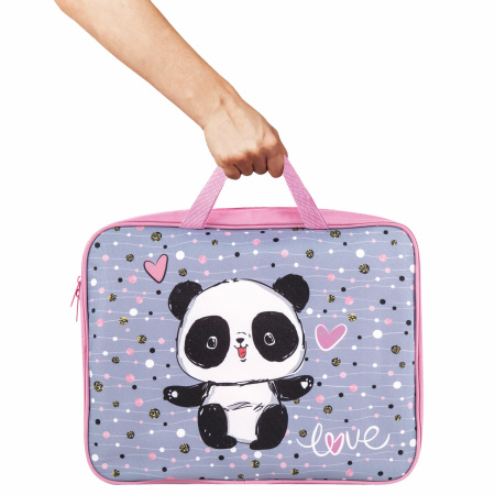 Папка на молнии с ручками BRAUBERG А4, 1 отделение, полиэстер, 80 мм, "Funny panda", 271127 - Папки-сумки с ручками