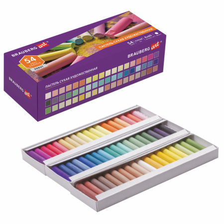 Пастель сухая художественная BRAUBERG ART DEBUT, 54 цвета, круглое сечение, 181462 - Пастель художественная в наборах