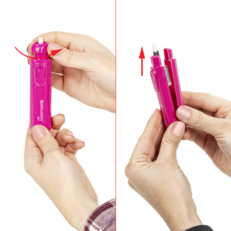 Ластик электрический BRAUBERG "JET", питание от 2 батареек ААА, 8 сменных ластиков, розовый, 229617 - Ластики электрические